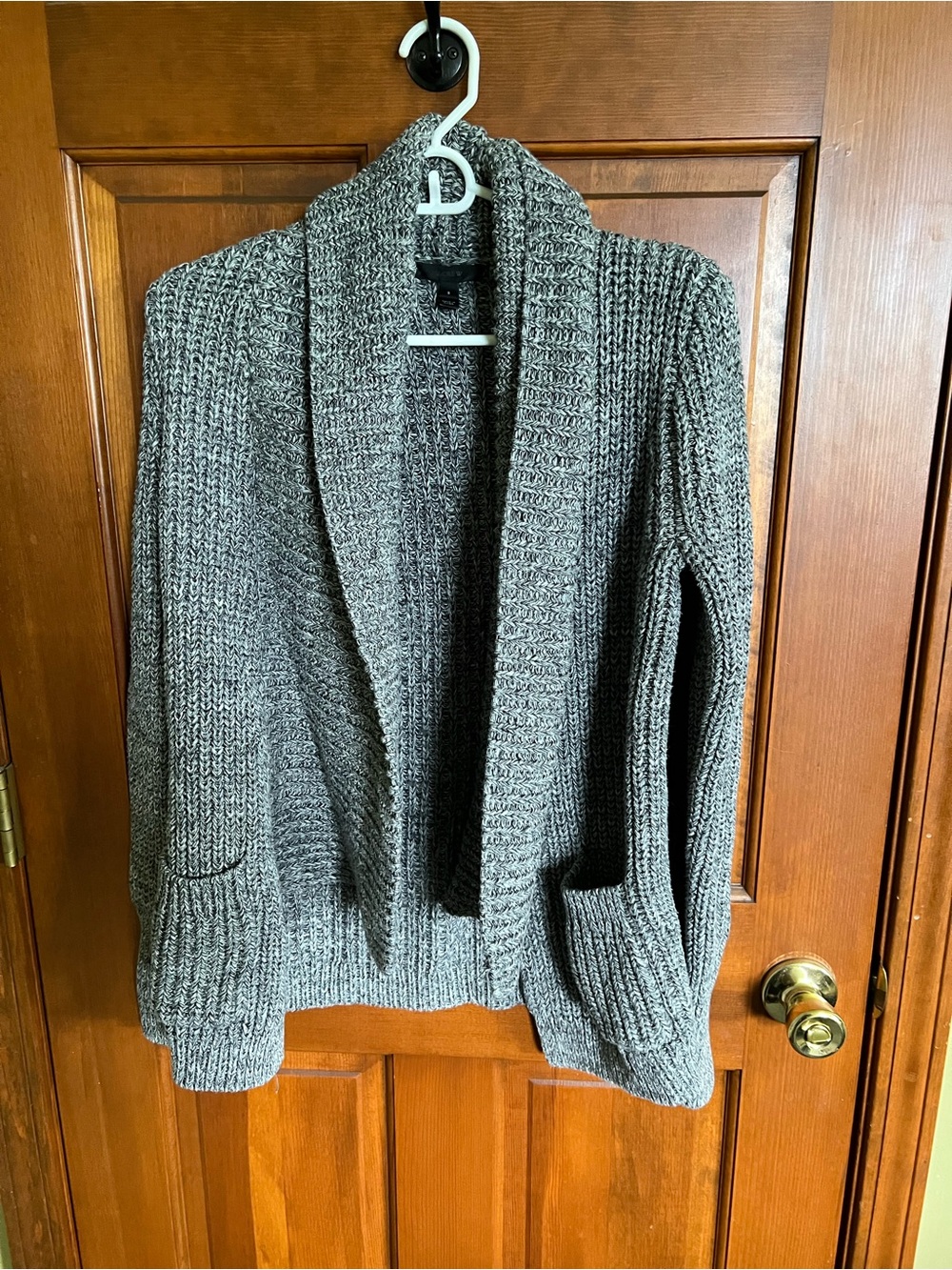 J. Crew Gray Shawl-Collar Open-Front Knit Cardigan